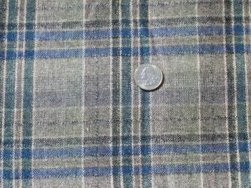 catalog photo of 50s-60s vintage wool fabric, schoolgirl plaid grey/blue tartan