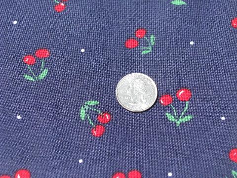 photo of 58'' wide vintage print cotton fabric, red cherries on navy blue #1