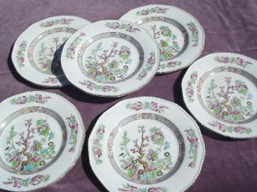 catalog photo of 6 India Indian Tree plates, Burgess and Leigh antique English Staffordshire