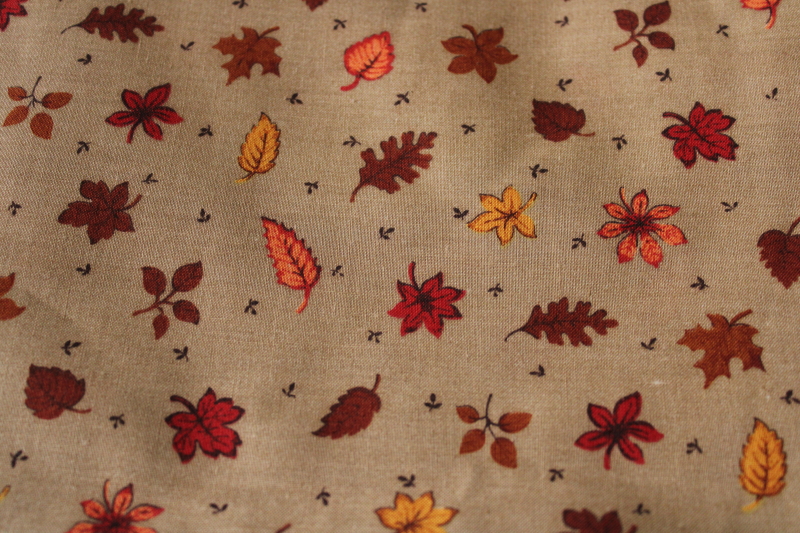 photo of 6 1/2 yards vintage VIP Cranston Print Works cotton fabric, tiny fall leaves in autumn colors  #1