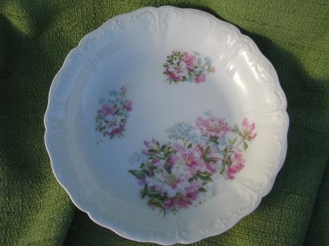 photo of 6 antique azalea lily floral china soup bowls, vintage Germany? #2