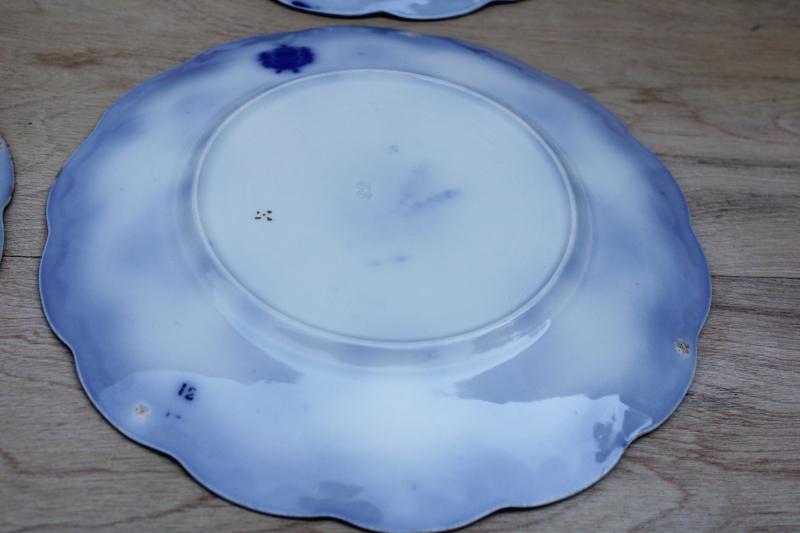 6 antique flow blue china luncheon plates, Grindley England Keele pattern