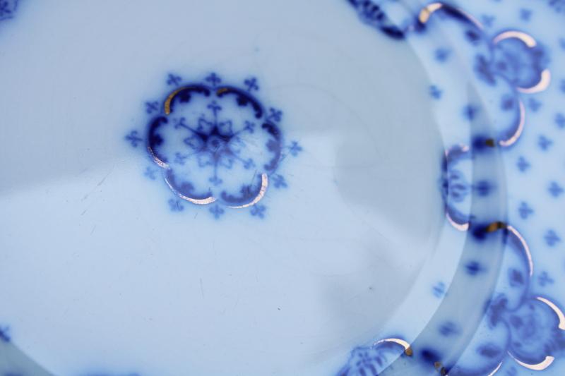 photo of 6 antique flow blue china luncheon plates, Grindley England Keele pattern #9