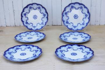 catalog photo of 6 antique flow blue china luncheon plates, Grindley England Keele pattern