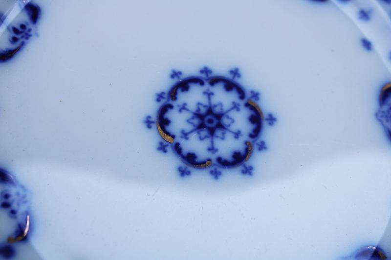 photo of 6 antique flow blue china luncheon plates, Grindley England Keele pattern #14