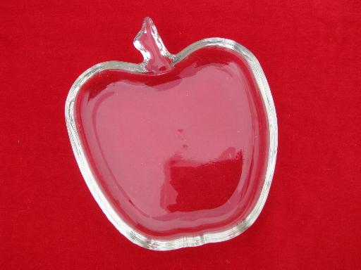 photo of 6 apple shape vintage glass dishes, small butter pats or side plates #2