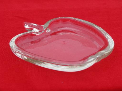 photo of 6 apple shape vintage glass dishes, small butter pats or side plates #3