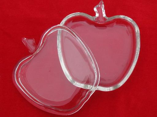 photo of 6 apple shape vintage glass dishes, small butter pats or side plates #4