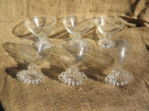 photo of 6 boopie candlewick beads footed sherbet glasses, vintage Hocking glass #1