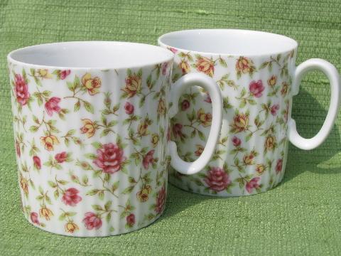 photo of 6 chintz china coffee cups, vintage Japan mugs, all-over flowers #3