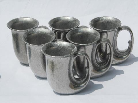 photo of 6 drinking horns, vintage Armetale pewter horn shaped beer steins #1