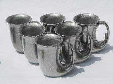 catalog photo of 6 drinking horns, vintage Armetale pewter horn shaped beer steins