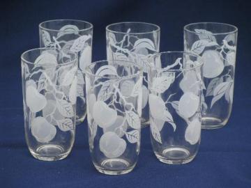 catalog photo of 6 glasses snow white apple pattern glass, vintage apples tumbler set