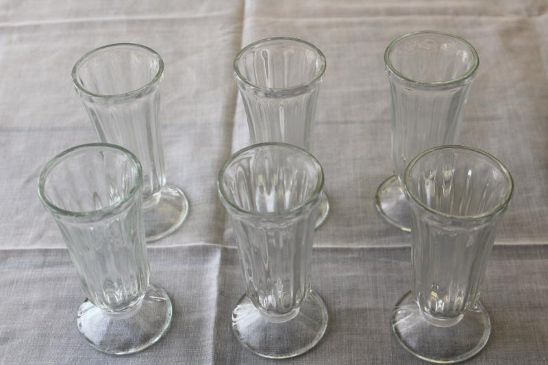 photo of 6 heavy glass parfait glasses, vintage soda counter or ice cream parlor glassware #2