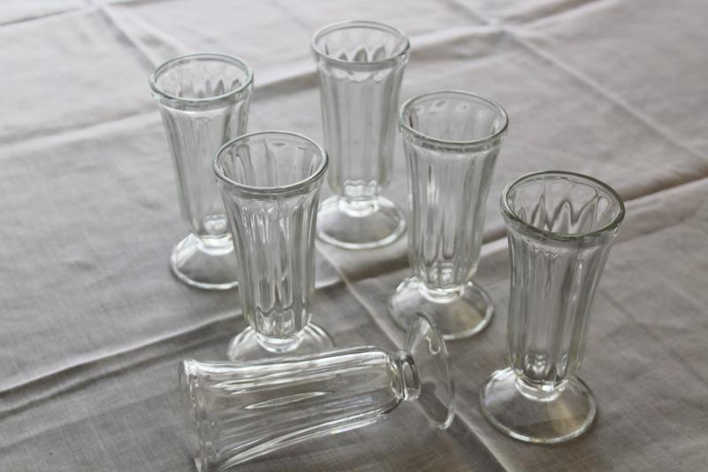 photo of 6 heavy glass parfait glasses, vintage soda counter or ice cream parlor glassware #3