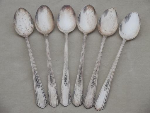 photo of 6 long iced tea spoons, 30s vintage art deco silver plate Vision Deerfield #1