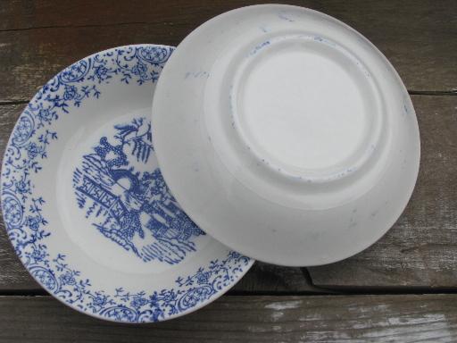 photo of 6 old Blue Willow pattern fruit bowls, vintage American Limoges china? #4