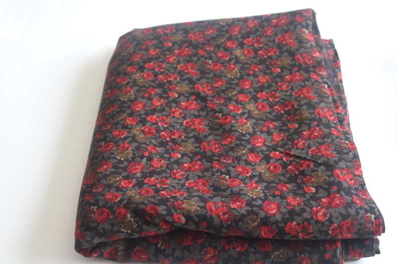 photo of 6 1/2 yards flowy challis fabric, red roses on black goth gypsy boho floral print  #1