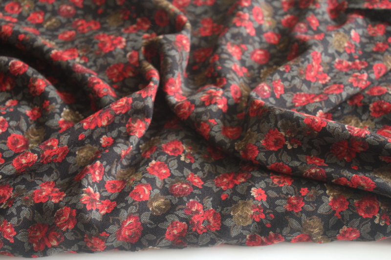 photo of 6 1/2 yards flowy challis fabric, red roses on black goth gypsy boho floral print  #3