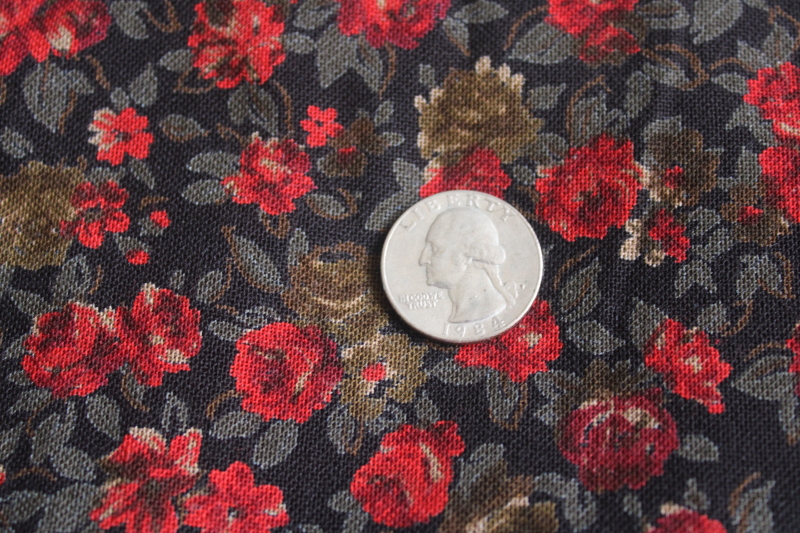 photo of 6 1/2 yards flowy challis fabric, red roses on black goth gypsy boho floral print  #5