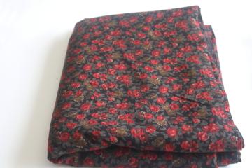 catalog photo of 6 1/2 yards flowy challis fabric, red roses on black goth gypsy boho floral print 