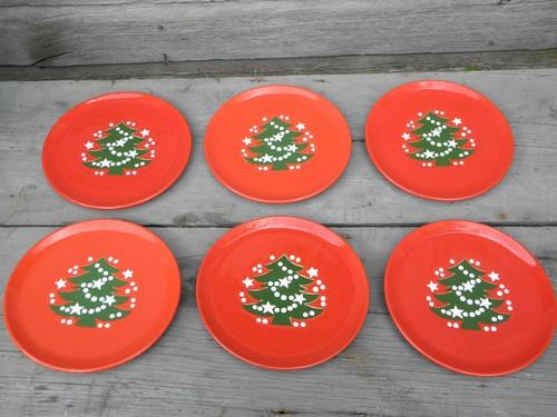 photo of 6 red and green Christmas Tree salad plates, Waechtersbach pottery #1