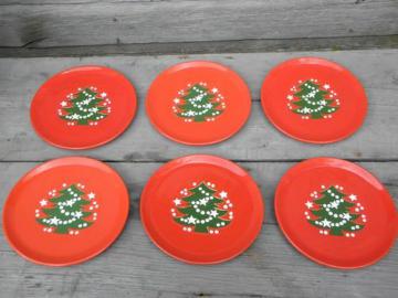 catalog photo of 6 red and green Christmas Tree salad plates, Waechtersbach pottery