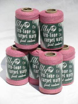 catalog photo of 6 spools vintage Lily cotton rug thread, carpet warp weaving cord