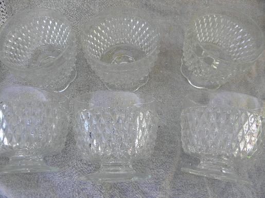 photo of 6 vintage diamond point tumblers, glasses w/ flat flower footed base #1