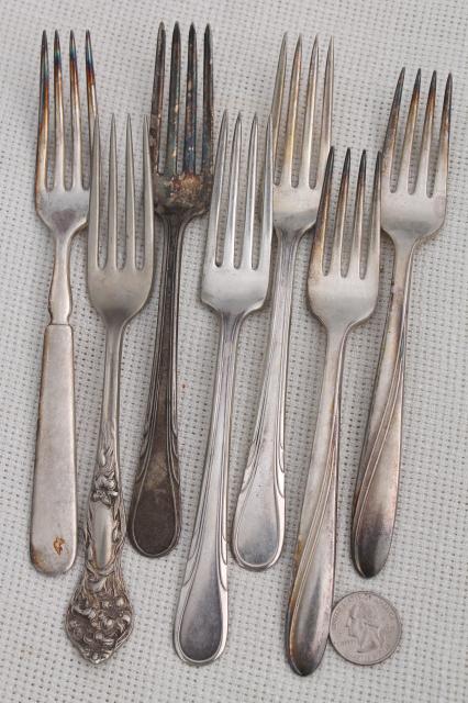 photo of 60 antique & vintage silver plate forks, shabby tarnished silverware flatware lot #7