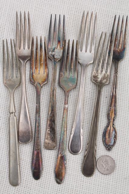 photo of 60 antique & vintage silver plate forks, shabby tarnished silverware flatware lot #8