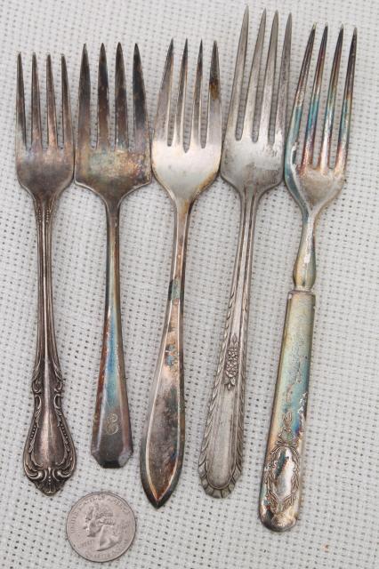 photo of 60 antique & vintage silver plate forks, shabby tarnished silverware flatware lot #10