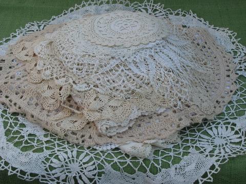 photo of 60+ vintage crocheted doilies, old handmade crochet lace doily lot #1