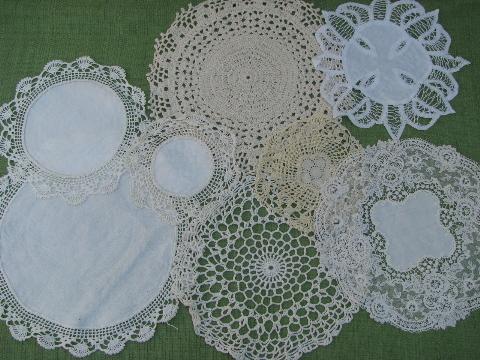 photo of 60+ vintage crocheted doilies, old handmade crochet lace doily lot #5