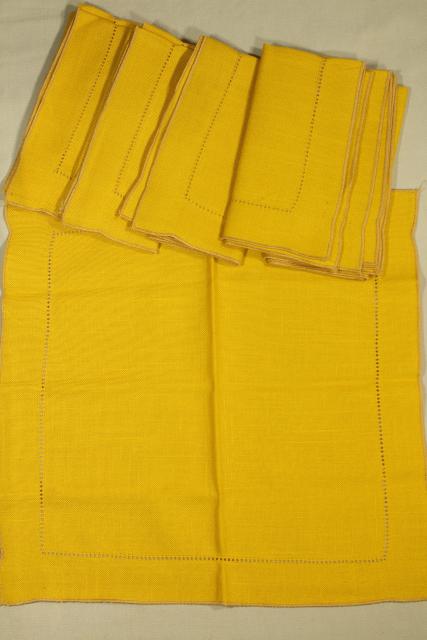 photo of 60s 70 vintage table linens napkins lot, retro flowers, avocado green & yellow gold #6