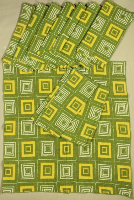 photo of 60s 70 vintage table linens napkins lot, retro flowers, avocado green & yellow gold #10