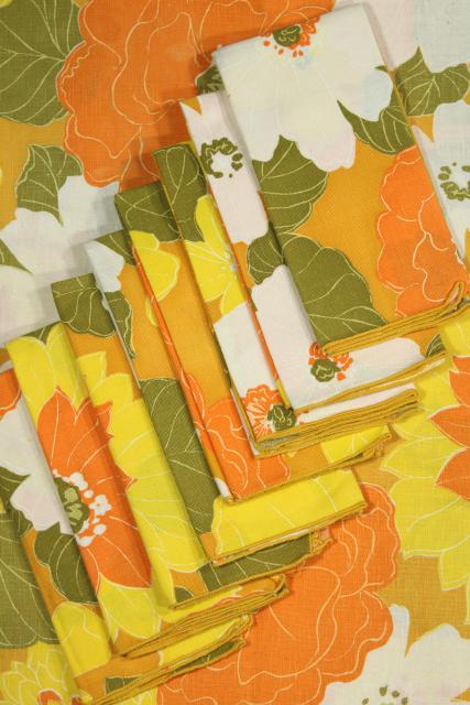 photo of 60s 70 vintage table linens napkins lot, retro flowers, avocado green & yellow gold #13