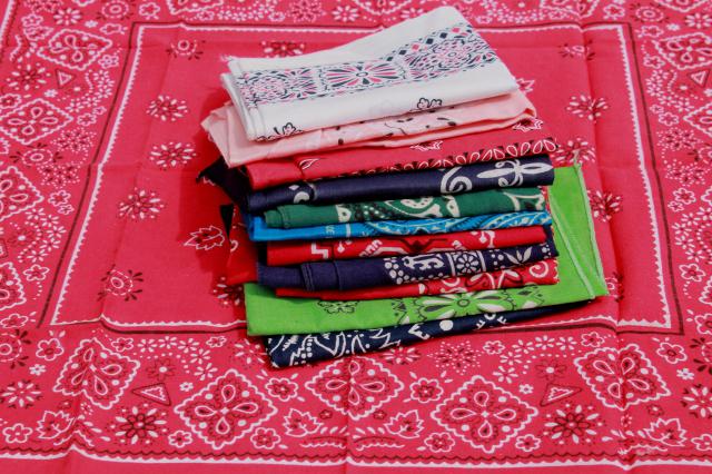 photo of 60s 70s 80s vintage cotton bandana handkerchiefs, scarf lot bandanas in retro colors #7