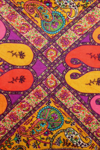 photo of 60s 70s hippie vintage poly tricot knit fabric, boho gypsy style paisley in bold colors #2