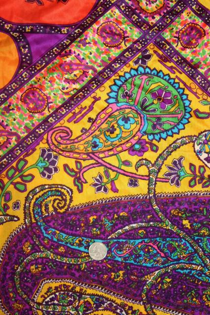 photo of 60s 70s hippie vintage poly tricot knit fabric, boho gypsy style paisley in bold colors #4