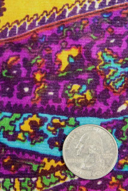photo of 60s 70s hippie vintage poly tricot knit fabric, boho gypsy style paisley in bold colors #5