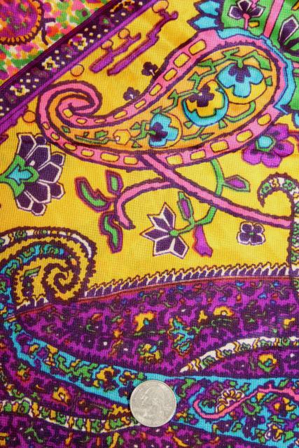 photo of 60s 70s hippie vintage poly tricot knit fabric, boho gypsy style paisley in bold colors #6