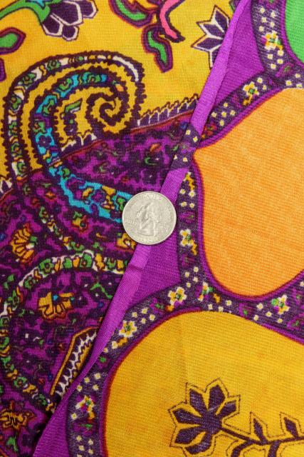 photo of 60s 70s hippie vintage poly tricot knit fabric, boho gypsy style paisley in bold colors #7