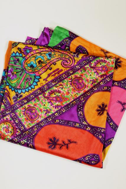 photo of 60s 70s hippie vintage poly tricot knit fabric, boho gypsy style paisley in bold colors #8