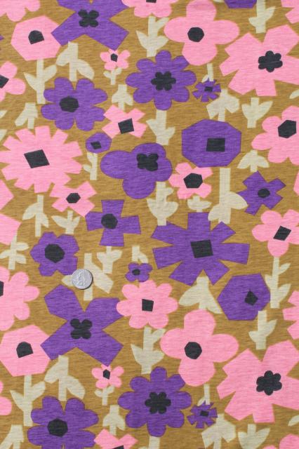 photo of 60s 70s mod vintage retro flower print cotton / poly jersey knit fabric #1