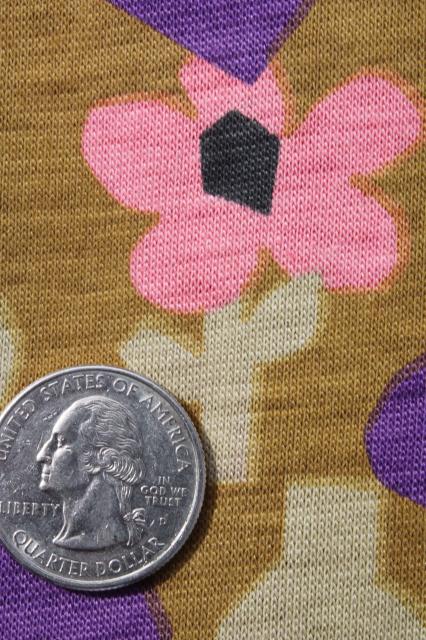 photo of 60s 70s mod vintage retro flower print cotton / poly jersey knit fabric #2