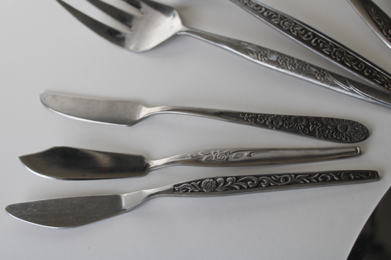 photo of 60s 70s mod vintage stainless flatware, lot of serving pieces forks spoons butter knives mismatched patterns #2