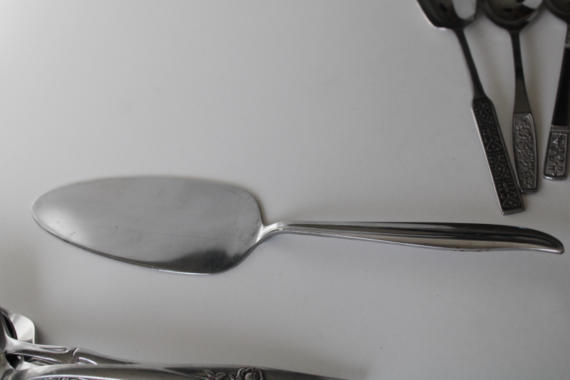 photo of 60s 70s mod vintage stainless flatware, lot of serving pieces forks spoons butter knives mismatched patterns #4