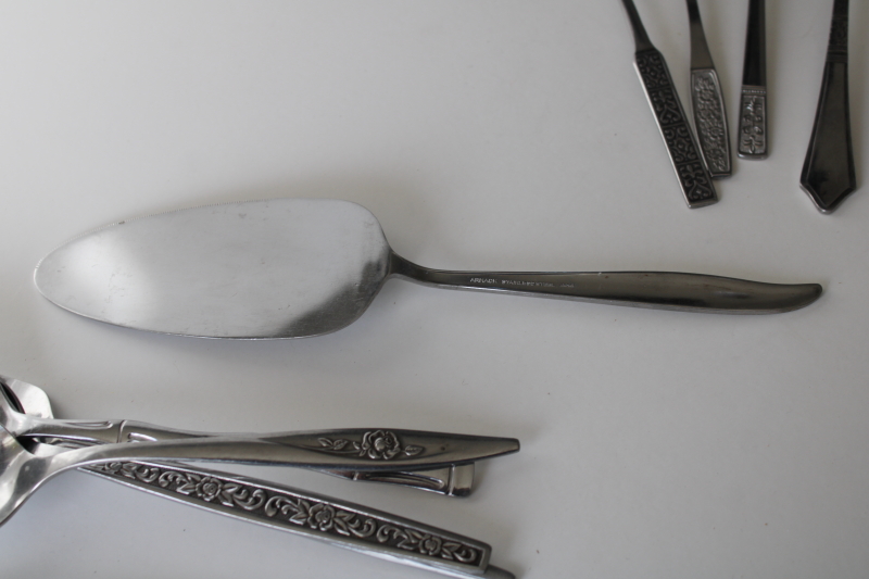 photo of 60s 70s mod vintage stainless flatware, lot of serving pieces forks spoons butter knives mismatched patterns #5
