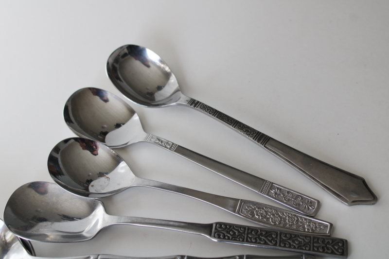 photo of 60s 70s mod vintage stainless flatware, lot of serving pieces forks spoons butter knives mismatched patterns #6